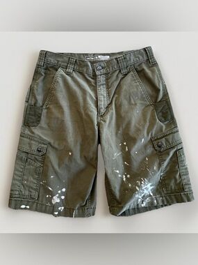 Carhartt Cargo Work Shorts Size 32 Olive Green Rugged Flex Paint Distressed